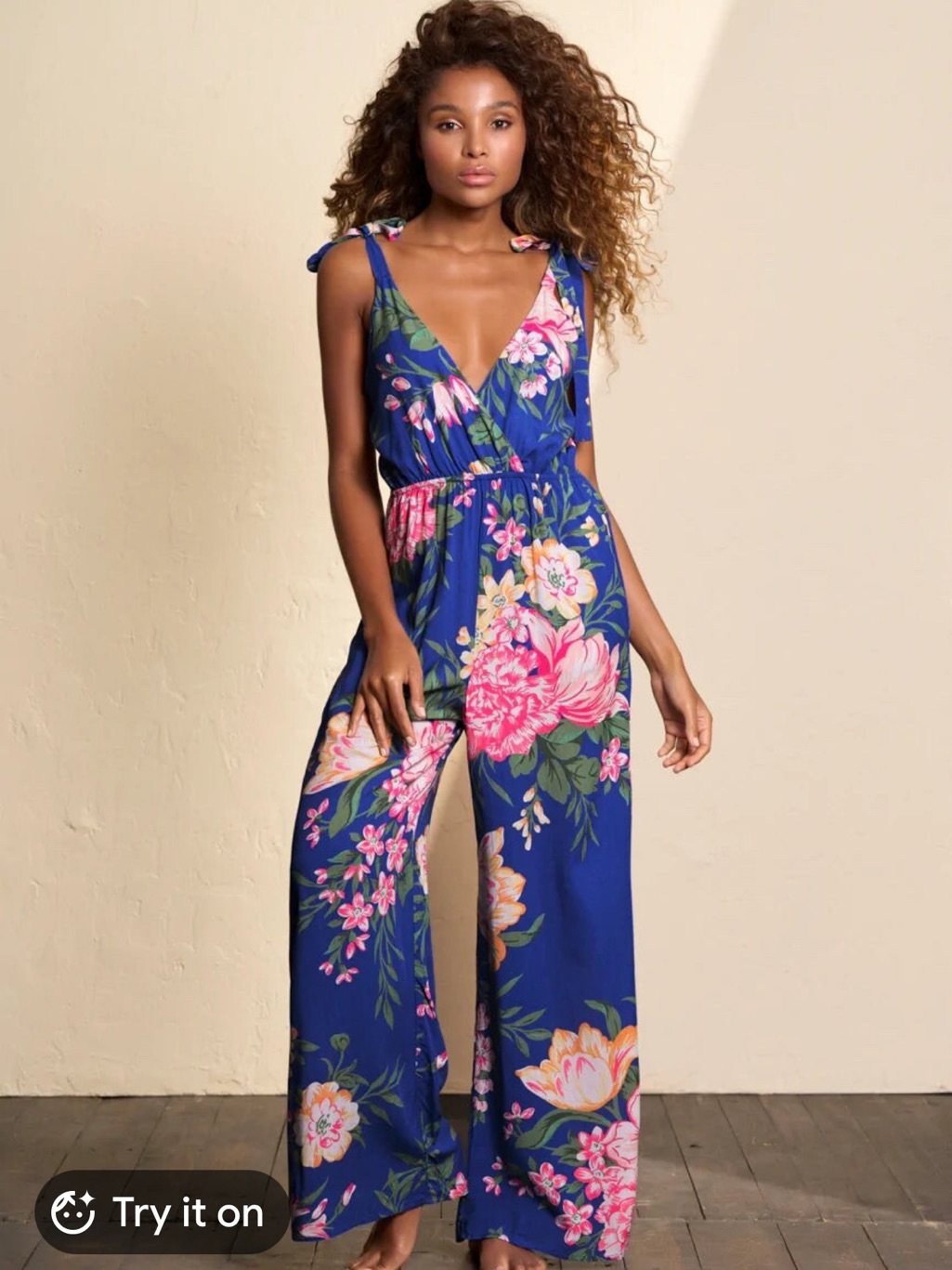 Maaji Kennedy Blue Floral Tie-Shoulder Wide-Leg Jumpsuit Sm Nwt
